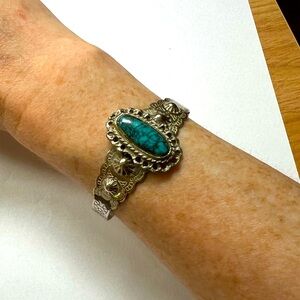 Southwestern Style Cuff Bracelet with Turquoise-like Stone